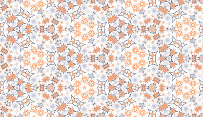 Kaleidoscope seamless pattern. Colored abstraction on white background. Useful as design element for texture and artistic compositions. - 352400378