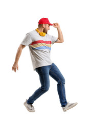 Handsome dancing man on white background
