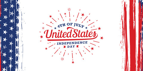 4th of July united states independence day, firework burst with vertical American flag brush stroke on both sides, vector illustration. - obrazy, fototapety, plakaty