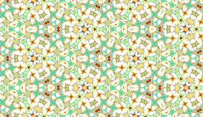 Kaleidoscope seamless pattern. Colored abstraction on white background. Useful as design element for texture and artistic compositions. - 352400952