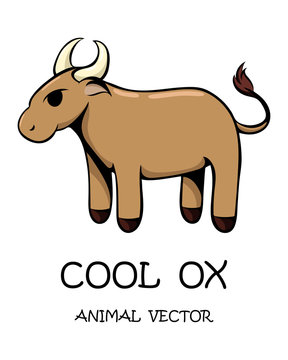 Vector illustration cartoon on a white background of a cute brown ox. 