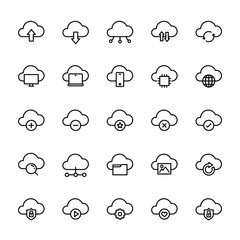 Fototapeta premium Computer cloud storage data 25 line icons vector