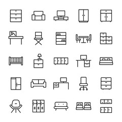 Home furniture and Interior 25 line icons vector