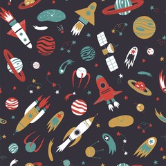 Vector seamless patterns with doodle space element. Colorful seamless background.