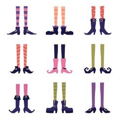 Colorful witch legs set - Halloween holiday characters in funny shoes
