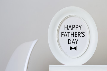 happy fathers day. minimalist greeting card. white oval frame with background interior. art modern mockup,