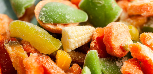 Multi-colored frozen vegetables, summer vitamin set. Healthy food in winter.