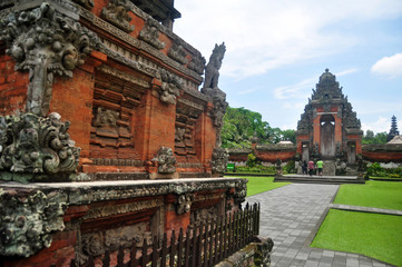 Fototapeta na wymiar Ancient Entrance to inner sanctum of Pura Taman Ayun or Mengwi Temple significant Hindu archaeological site for travelers people travel visit and respect praying at Badung Regency in Bali, Indonesia