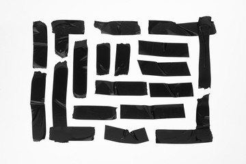 Black adhesive duct tape isolated on white background, collection.