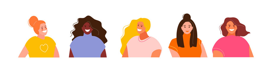 Group of Girl user avatars on a white background. Vector characters