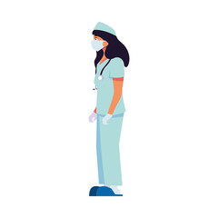 Woman doctor with uniform and mask vector design