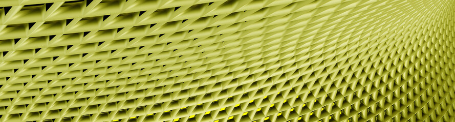 3d ILLUSTRATION, of yellow abstract mesh design background, triangular texture, wide panoramic for wallpaper, 3d yellow background mesh and net design