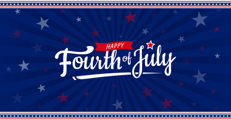 Happy Fourth of July American independence day starburst greeting card use for sale banner, discount banner, advertisement banner, etc on dark blue background. Vector design.