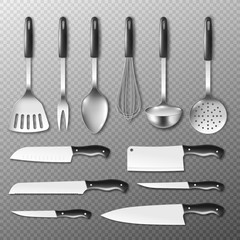 Set of cutlery and utensils templates, realistic vector illustration isolated.