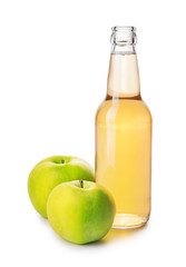 Bottle of apple cider on white background