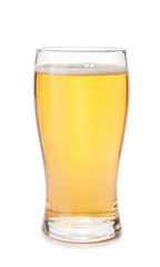 Glass of apple cider on white background