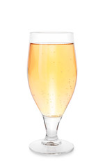 Glass of apple cider on white background