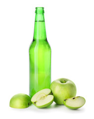 Bottle of apple cider on white background