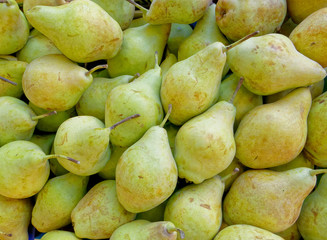 organic pears top view close up, tasty veg food background