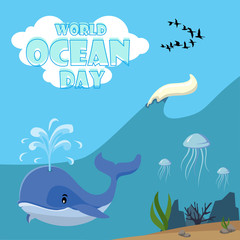 whale in the sea of World Ocean Day Vector Poster