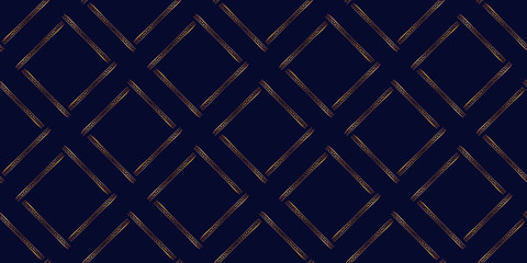 Abstract shapes geometric pattern with lines. Simple graphic print. A seamless vector background. Dark and gold texture.