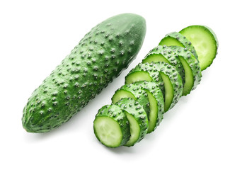 Fresh green cucumbers on white background