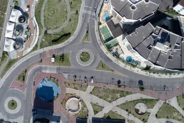 Aerial zenith view of the city with buildings