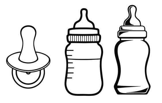 Vector illustration of baby milk bottles silhouette set
