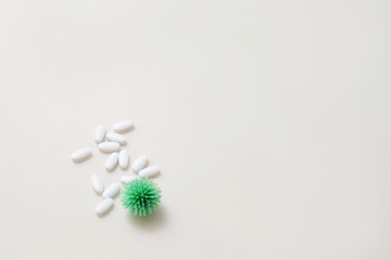bacteria of coronavirus  on the table with tablets top view