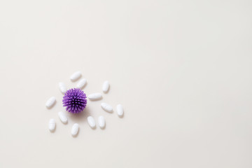 bacteria of coronavirus  on the table with tablets top view
