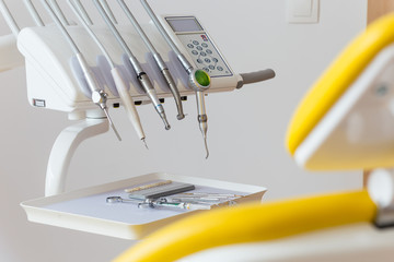 Medical equipment and stomatology concept, yellow dentistry