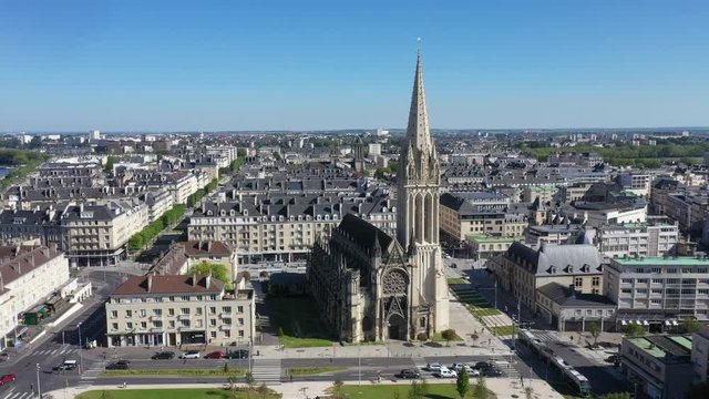 Caen, Aerial view of Church of Saint Pierre and Castle