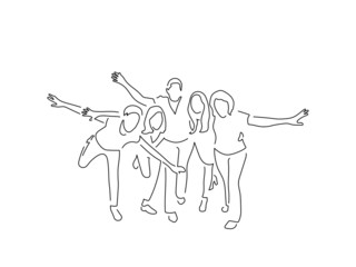 Group of friends line drawing, vector illustration design.