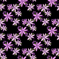 Simple cute floral bouquet vector pattern with small and medium flowers and leaves.