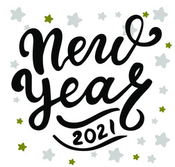 Happy new year 2021. Brush calligraphy. Hand writing lettering congratulation phrase. Best wishes.