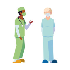 Men doctors with uniforms and masks vector design