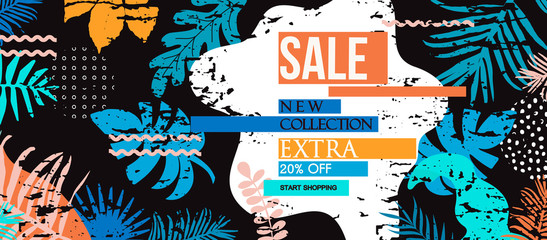 Sale website banner. Sale tag. Sale promotional material vector illustration. Design for ad, social media banner, brochure, email, flyer, leaflet, newsletter, placard, poster, web sticker