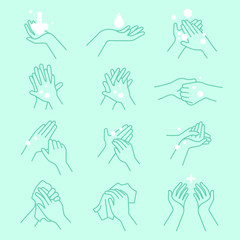 How to wash your hands icon set vector