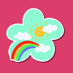 Cute rainbow in the sky sticker design element vector