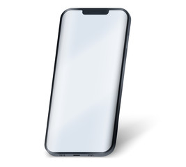 Smartphone UI presentation mockup. Sample frameless black model smartphone with notch and touchscreen showcase in perspective. Technology application mockup. Vector Illustration