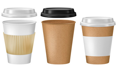 Set of disposable coffee cups. Vector illustration.