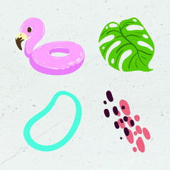 Tropical summer sticker collection on a gray background design resource vector