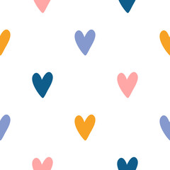 Cute childish hearts hand drawn seamless vector fill. Cute childish drawing. Baby wrapping paper, textile, vector illustration .