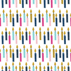 Birthday candles hand drawn seamless vector fill. Cute childish drawing. Baby wrapping paper, textile, vector illustration