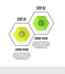 Vector business infographics. Timeline modern with 2 hexagons. Used for web design, marketing advertising, workflow layout, annual report, flowchart, chart