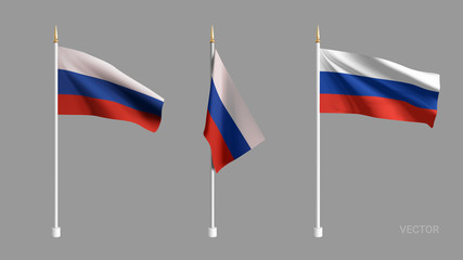 Set Vector realistic Russia Flag. 3D waving flag textile. Template for products, banners, leaflets, certificates and postcards. illustration