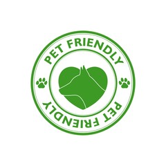 Pet paw or dog label, stamp or sticker with pet friendly text isolated on white background