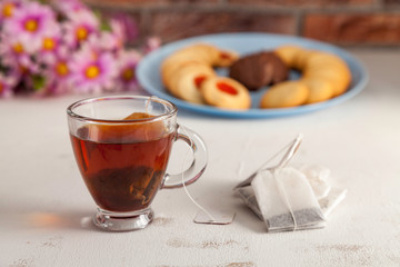 tea cup close-up and tea bags