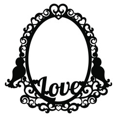 frame with a decorative heart and birds for laser cutting