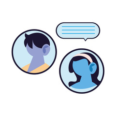 Woman and man cartoon chatting with bubble vector design